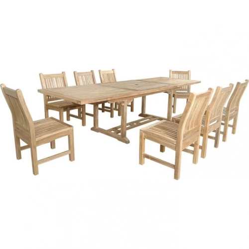 Bahama & Sahara Outdoor 9-Piece 10-Foot Rectangular Dining Set in Honey Golden Brown Teak