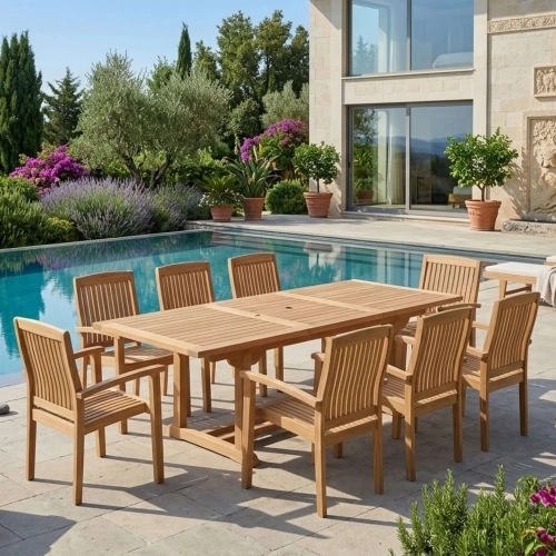 Bahama & Sahara Outdoor 9-Piece Stackable Dining Set in Honey Golden Brown Teak