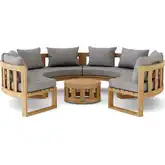 Circular Outdoor 5-Piece Modular Curved Bench & Coffee Table Set in Teak & Cushion