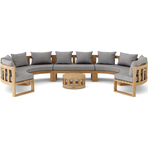 Circular Outdoor 6-Piece Modular Deep Seating Sectional Sofa Set in Teak & Cushion