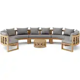 Circular Outdoor 6-Piece Modular Deep Seating Sectional Sofa Set in Teak & Cushion