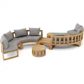 Circular Outdoor 7-Piece Modular Deep Seating Bench Set in Teak & Cushion