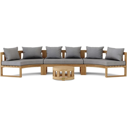 Circular Outdoor 4-Piece Modular Deep Seating Sectional Sofa Set in Teak & Cushion
