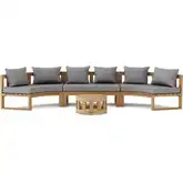 Circular Outdoor 4-Piece Modular Deep Seating Sectional Sofa Set in Teak & Cushion
