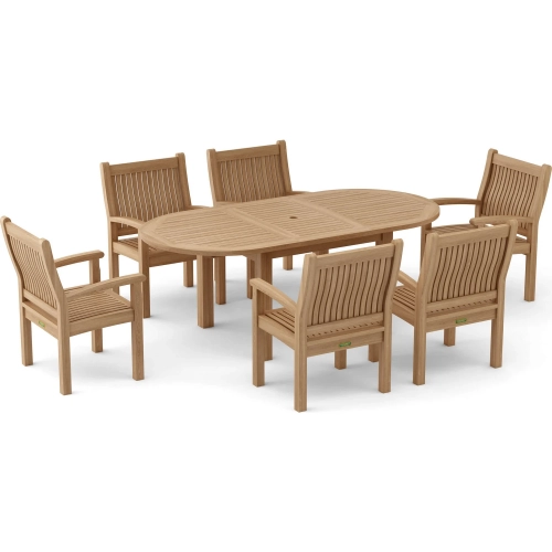 Bahama & Sahara Outdoor 7-Piece 78" Oval Dining Set with Armchairs in Honey Golden Teak