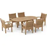 Bahama & Sahara Outdoor 7-Piece 78" Oval Dining Set with Armchairs in Honey Golden Teak