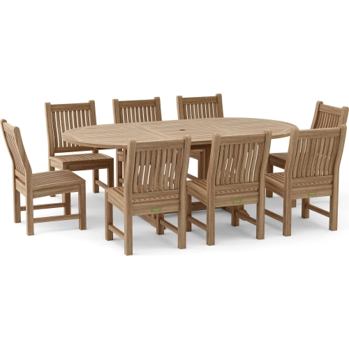 Bahama & Sahara Outdoor 9-Piece 87" Oval Dining Set in Honey Teak