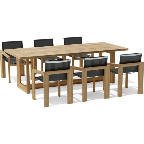 Smyrna Outdoor 7-Piece Dining Table Set in Honey Golden Brown Teak & Batyline