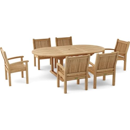 Bahama & Sahara Outdoor 7-Piece 87" Oval Dining Set with Armchairs in Honey Golden Teak