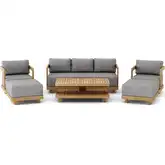 Granada Outdoor 6-Piece Sofa, Armchair, Ottoman & Coffee Table Set in Honey Golden Teak & Cushion