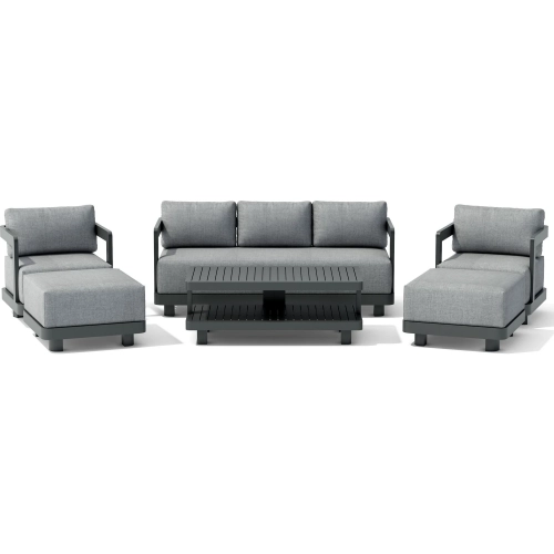 Granada Outdoor 6-Piece Sofa, Armchair, Ottoman & Coffee Table Set in Dark Gray Aluminum & Cushion