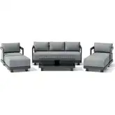 Granada Outdoor 6-Piece Sofa, Armchair, Ottoman & Coffee Table Set in Dark Gray Aluminum & Cushion