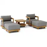 Granada Outdoor 5-Piece Swivel Armchair, Ottoman & Side Table Set in Honey Golden Teak & Cushion