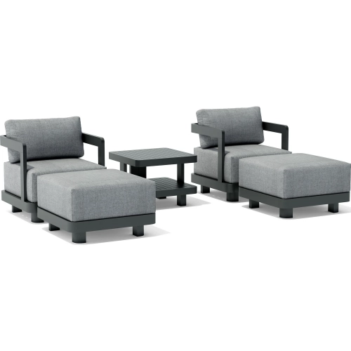 Granada Outdoor 5-Piece Swivel Armchair, Ottoman & Side Table Set in Dark Gray Aluminum & Cushion