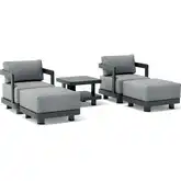 Granada Outdoor 5-Piece Swivel Armchair, Ottoman & Side Table Set in Dark Gray Aluminum & Cushion