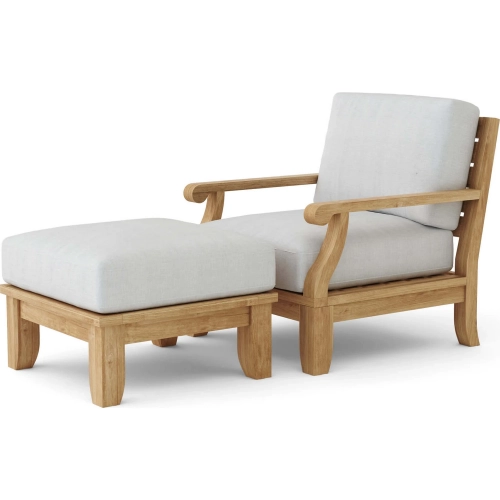 Riviera Outdoor 2-Piece Accent Armchair & Ottoman Set in Teak & Cushion