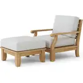 Riviera Outdoor 2-Piece Accent Armchair & Ottoman Set in Teak & Cushion