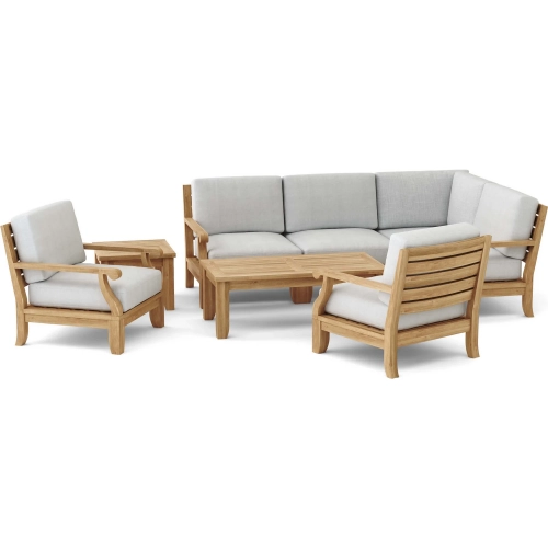Riviera Outdoor 7-Piece Modular Sectional Sofa Set with Accent Armchairs in Teak & Cushion