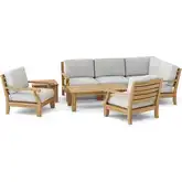 Riviera Outdoor 7-Piece Modular Sectional Sofa Set with Accent Armchairs in Teak & Cushion