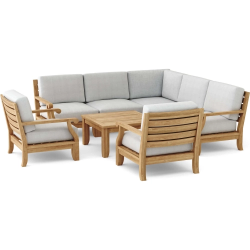 Riviera Outdoor 8-Piece Modular Sectional Sofa Set in Teak & Cushion