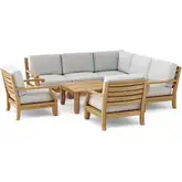 Riviera Outdoor 8-Piece Modular Sectional Sofa Set in Teak & Cushion