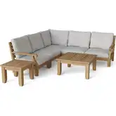 Riviera Outdoor 7-Piece Modular Sectional Sofa Set with Armless Chairs in Teak & Cushion