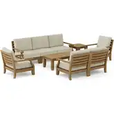 Riviera Outdoor 10-Piece Modular Sofa Set in Teak & Cushion
