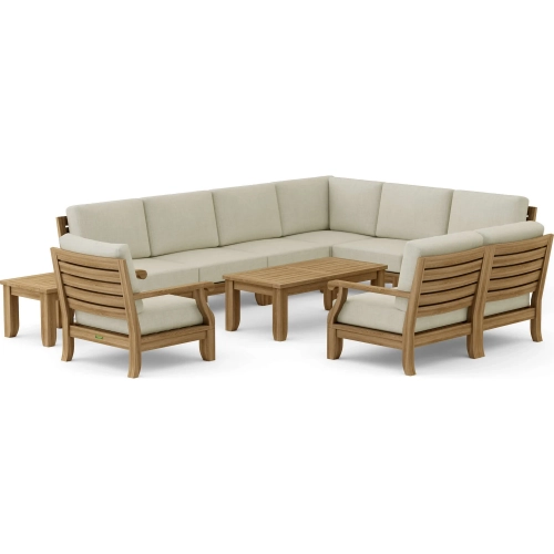 Riviera Outdoor 11-Piece Modular Sectional Sofa Set in Teak & Cushion