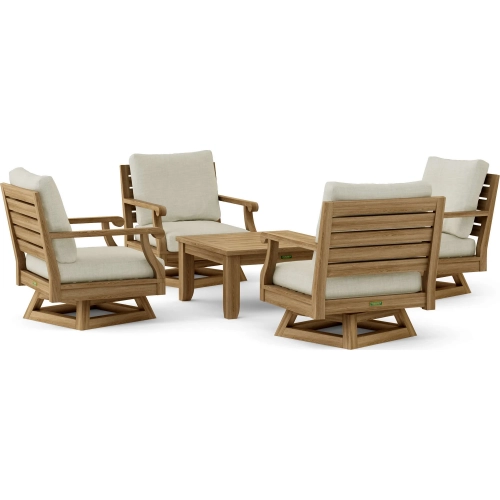 Riviera Outdoor 5-Piece Swivel Accent Chair Set in Teak & Cushion
