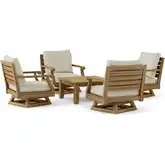 Riviera Outdoor 5-Piece Swivel Accent Chair Set in Teak & Cushion