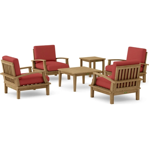 Brianna & Bahama Outdoor 6-Piece Deep Seating Armchair Set in Teak & Cushion