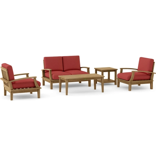 Brianna & Bahama Outdoor 5-Piece Deep Seating Loveseat Set in Teak & Cushion