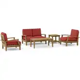 Brianna & Bahama Outdoor 5-Piece Deep Seating Loveseat Set in Teak & Cushion