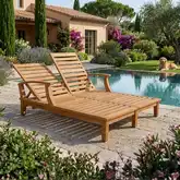 Brianna Double Sun Lounger with Arm in Honey Golden Brown Teak
