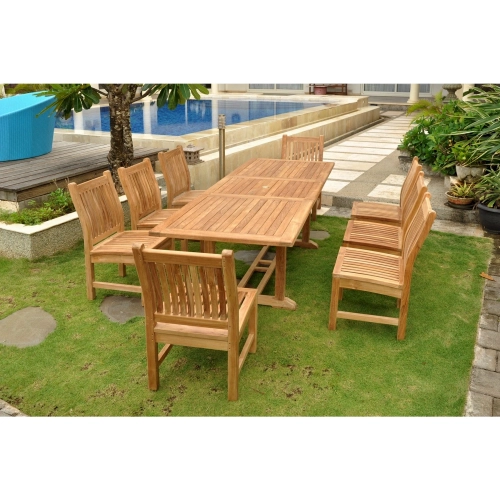 Bahama & Sahara Outdoor 9-Piece 94" Rectangular Dining Set in Honey Golden Brown Teak