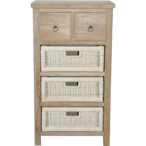 Safari Outdoor Chest with Synthetic Rattan Baskets in Honey Teak