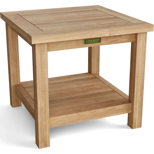 Bahama Outdoor 22" Square 2-Tier Side Table in Honey Golden Brown Teak