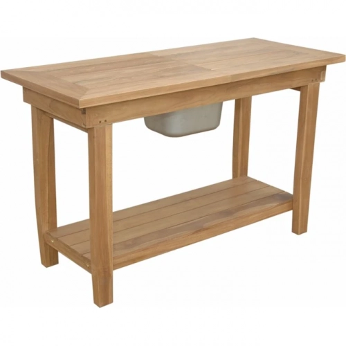 Nautilus Outdoor Console Table with Stainless Steel Container in Honey Teak
