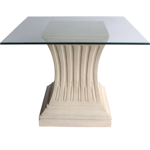 Legacy Outdoor 36" Dining Table in Antique Beige Cast Limestone & Glass