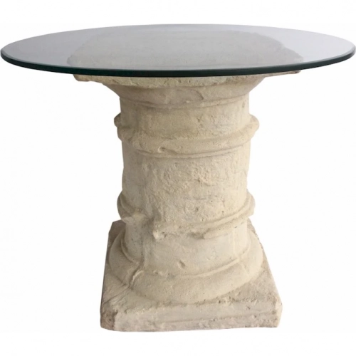 Etruscan Outdoor 36" Dining Table in Antique Beige Cast Limestone & Glass