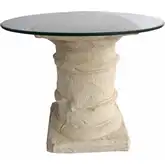 Etruscan Outdoor 36" Dining Table in Antique Beige Cast Limestone & Glass
