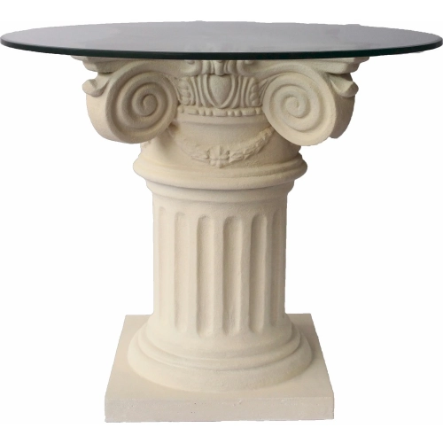 Florence Outdoor 22" Dining Table in Antique Beige Cast Limestone & Glass