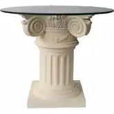 Florence Outdoor 22" Dining Table in Antique Beige Cast Limestone & Glass