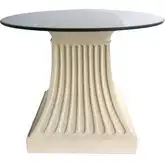Fluted Outdoor 36" Dining Table in Antique Beige Cast Limestone & Glass