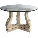 Fleur Outdoor 42" Dining Table in Antique Beige Cast Limestone & Glass
