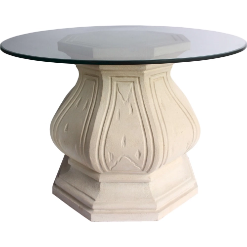 Louis XIV Outdoor 42" Octagonal Dining Table in Beige Cast Limestone & Glass