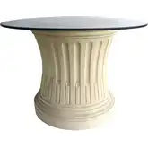 Louis XVI Outdoor 42" Fluted Dining Table in Beige Cast Limestone & Glass