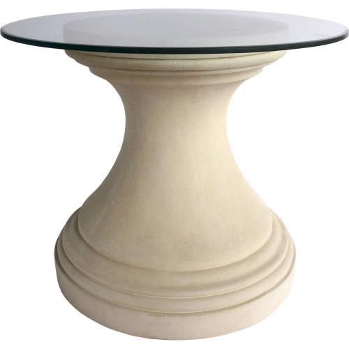 Fairbank Outdoor 36" Round Dining Table in Antique Beige Cast Limestone & Glass
