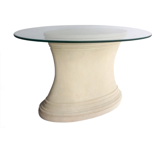 Fairbank Outdoor 47" Oval Dining Entry Table in Antique Beige Cast Limestone & Glass