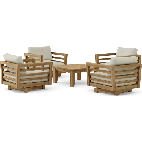 Cordoba Outdoor 5-Piece Deep Seating Swivel Armchair Set in Teak & Cushion